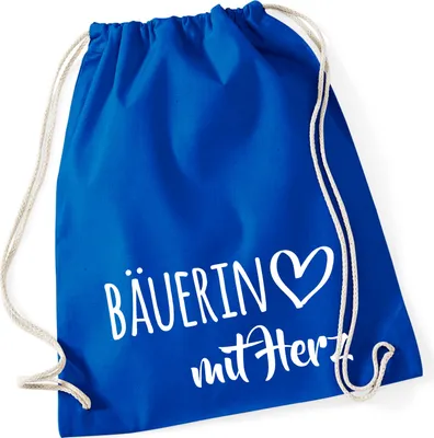 Produktbild von Huuraa Turnbeutel Bäuerin mit Herz 12 Liter Bright Royal Baumwolle Rucksack Geschenkidee