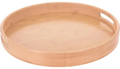 Imagen del producto de Bandeja de bambú redonda para servir, con asas, de 40 cm