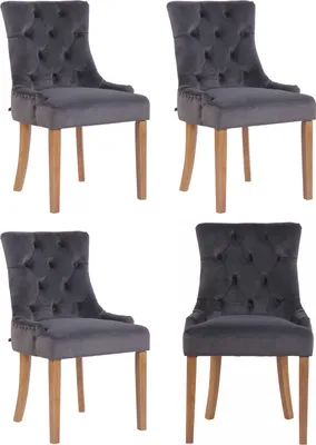Produktbild von CLP 4er Set Esszimmerstuhl Aberdeen Samt Antikes Design mit Gestell aus Kautschukho dunkelgrau Gestell Farbe antik-hell