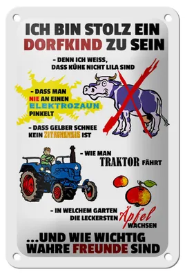 Produktbild von Blechschild Spruch 12x18cm Stolz Dorfkind zu sein weißes