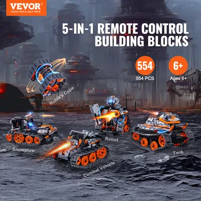 Immagine prodotto di VEVOR STEM giocattolo da costruzione per bambini, 5 in 1, 554 parti, kit di auto telecomandate, auto/robot/carro armato/cubo magico/spazzaneve telecomandati e controllati da app, set di costruzione robot RC STEM