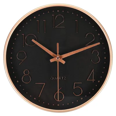 Wandklok 20 cm, stille ronde klok, batterij, zwart/goud