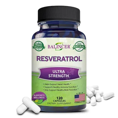 Image de Extrait de resvératrol à haute concentration (1000 mg) pour la santé cardiaque, 120 capsules