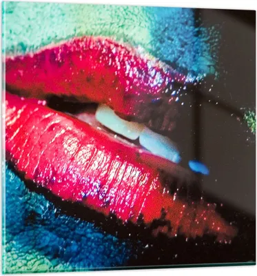 Produktbild von Bilder auf glas - Lippen Gesicht Frau - 50x50cm - Glasbilder - Wandbilder - Kunstdruck - zum Aufhängen bereit - Wanddekoration aus Glas - Glas Bilder - Wandbild auf Glas - Einteilig - GAC50x50-0231