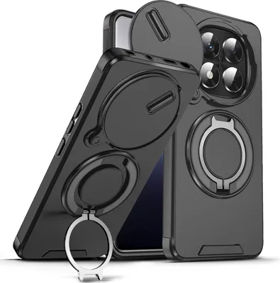 Produktbild von Handyhülle für Xiaomi Poco X7/Redmi Note 14 Pro 5G/4G/Note 14 Pro+ 5G Dual-Layer Stoßfest Militär Hülle mit Dia Kameraschutz und Magnetisch Ring Ständer Schwarz