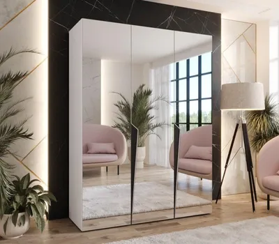 Obrázek produktu pro Elegantní zrcadlová skříň 150 cm SORAYA 3 - bílá / černé úchyty