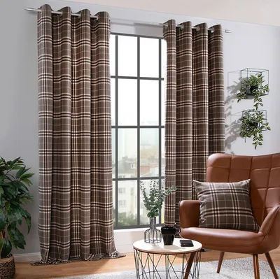 Obrázek produktu pro Heimtexland ® Eyelet šátek útulný vlněný závěs tartan kostkovaný neprůhledný tartan kostkovaný dekorativní šátek závěs 240x135 cm Typ899 khaki-růžová