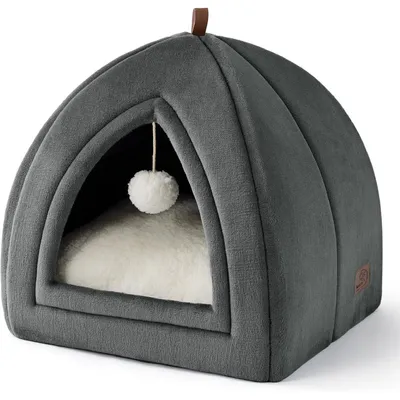Image de Cachette pliable pour chat, avec coussin lavable, couleur gris foncé, dimensions 40x40x40 cm