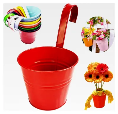 Produktbild von 8 Stück Metall hängende Pflanzentöpfe, hängende Garten Blumen Eimer, Balkon Innendekoration, mit Drainagelöchern und abnehmbaren Haken (Kaliber 16 cm, farbig)