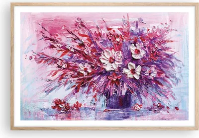 Produktbild von Gerahmtes Poster - Rahmen in heller Eiche - Pastos Blumen Rosa - 91,5x61 cm - Wand Bild - Wanddeko - Wandbilder - Kunstposter - Wandposter - Bilderrahmen - Bilder - Kunstdruck - P2NAA91x61-4530