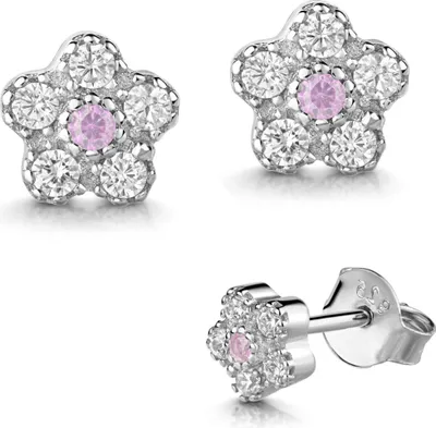Produktbild von Ohrringe Ohrstecker 925 Sterling Silber Blume mit Zirkonia in verschiedenen Farben Farbe - Rosa