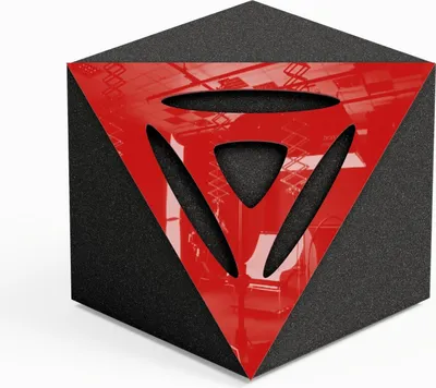 Produktbild von 2er-Pack–Akustik-Eck-Decken-Bassfalle "TRICUB-PULSE"|Schallabsorbierender Akustikschaum mit perforierter,laminierter HDF-Platte [Roter Kunststoff]