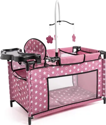 Image de Bayer Design 62676AA Lit de poupée avec chaise haute intégrée, armoire, mobile, couette et oreiller