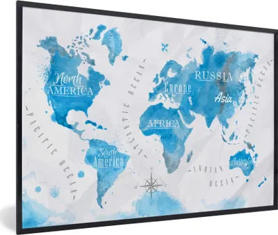 Produktbild von MuchoWow® MuchoWow® Gerahmtes Poster Weltkarten - Ölfarben 90x60 cm - Poster mit zchwarzem Bilderrahmen - Fotorahmen - Foto-Plakat