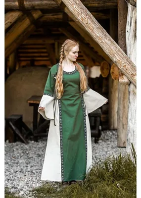 Produktbild von Mittelalter Baumwollkleid Grün/Natur "Angie" L