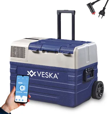 Produktbild von Kompresorová chladnička elektrická, mraznička s APP ovládáním, USB připojení, teleskopická tyč, kolečka, 12/24V, 230V - 42 litrů - modrá
