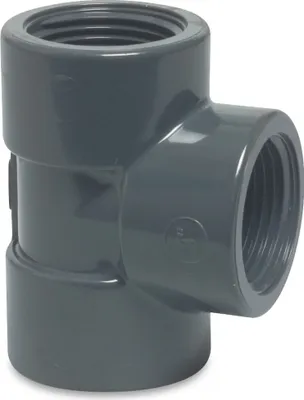Produktbild von Profec T-Stück PVC-U allseitig Innengewinde 3/4 Zoll, 10 bar, grau