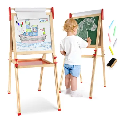 Produktbild von Joya Creative Holz-Staffelei 3-in-1 – Magnetisches Whiteboard, Kreidetafel und Papierrolle für Kinder