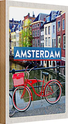 Produktbild von Holzschild Reise 20x30cm Amsterdam Reiseziel Fahrrad