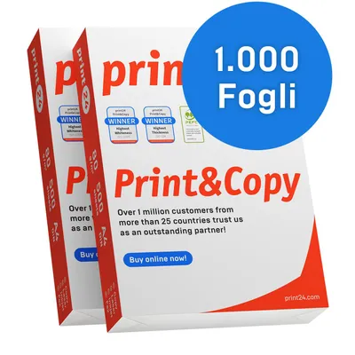 Immagine prodotto di print24 Carta per stampanti Carta per fotocopie 1000 fogli 2 x 500 A4 80g Premium Bianco PEFC