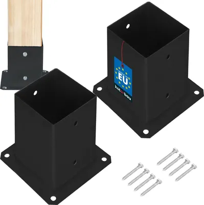 Obrázok produktu pre KOTARBAU® Sada 2 skrutkovacích objímok Podpery stĺpikov Nájazdová zemná objímka 90x90mm Nájazdová objímka z ocele s práškovým nástrekom Zemná kotva pre drevené stĺpiky Čierna
