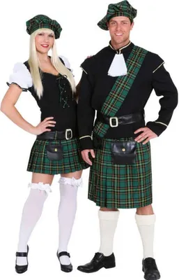 Schotten Kostüm Scottish Girl für Damen Gr. 34-44 Kleid mit Faltenrock Schottenrock grün Barett Fasching Karneval Mottoparty