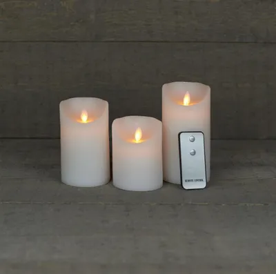 Productafbeelding van Batterijverlichting 3 kaarzen wax rustiek wit - met bewegende vlam Anna's Collection