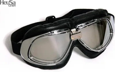 Produktbild von Motorradbrille Classic, ECHT LEDER, schwarz mit verspiegelten Gläsern