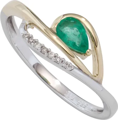 Produktbild von Ring Damenring mit Smaragd grün & 7 Brillanten 585 Gold Gelbgold Weißgold Innenumfang 60mm  Ø19.1mm