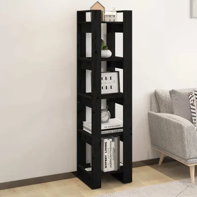 Produktbild von The Living Store Bücherregal/Raumteiler Schwarz 41x35x160 cm Massivholz Kiefer