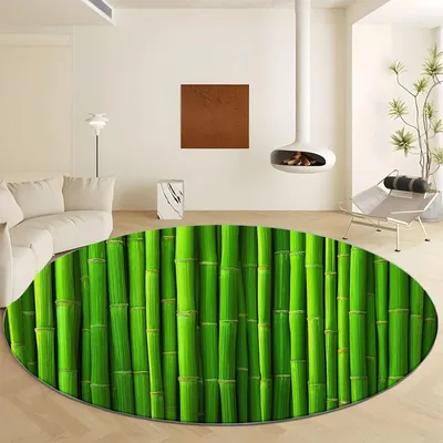 Productafbeelding van Wasbaar Antislip Rond Tapijt met Groene Bamboeprint