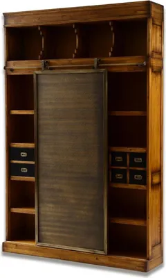 Produktbild von Casa Padrino Luxus Vintage Stil Bücherschrank mit Schiebetür Braun / Schwarz / Messing 168 x 40,5 x H. 250 cm - Massivholz Wohnzimmer Schrank - Büro Schrank - Büro Möbel - Luxus Vintage Stil Möbel