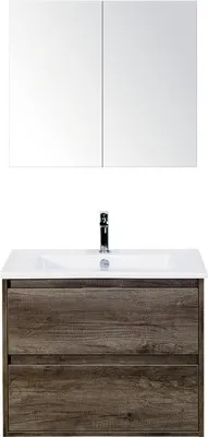 Produktbild von Sanox Badmöbel-Set Porto BxHxT 71 x 170 x 51 cm Frontfarbe nebraska oak mit Waschtisch Keramik weiß, Waschtischunterschr