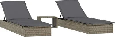Produktbild von Sonnenliegen 2 Stk. mit Tisch Grau Poly Rattan