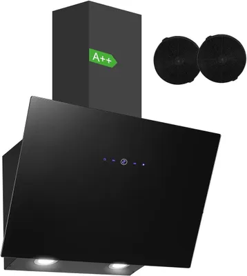 Immagine prodotto di Cappa aspirante da 60 cm, classe A++, portata 550 m³/ora, cappa da cucina con 2 filtri a carbone attivo, 3 velocità, controllo touch, spegnimento ritardato (1-9 minuti), finitura