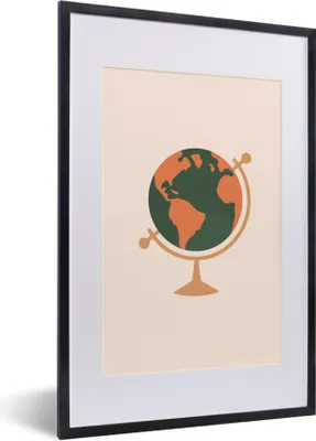 Produktbild von MuchoWow® Gerahmtes Poster Globus - Pastell - Orange 40x60 cm - Poster mit Schwarzem Bilderrahmen Wandposter Rahmen Foto Bilder - Poster in Rahmen