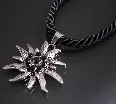 Produktbild von Trachtenkette Kette Tracht Dirndl Edelweiß Kordelkette 42-48cm schwarz Schmuck K1037