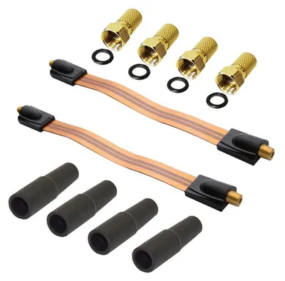 Produktbild von 2x PremiumX Fensterdurchführung Flachkabel Fenster und Türen Slim 26 cm vergoldet mit 4 F-Stecker Gummitülle