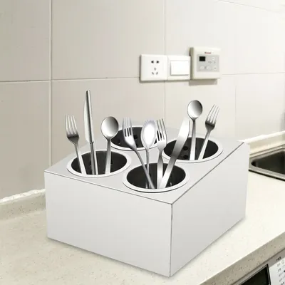 Image de Porte-couverts à 4 trous en acier inoxydable, range-fourchettes, égouttoir à vaisselle