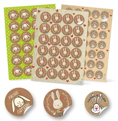 Produktbild von Logbuch-Verlag 83 Osteraufkleber Osterhase SET Frohe Ostern Deko Aufkleber 3 + 4 cm Ostersticker rund