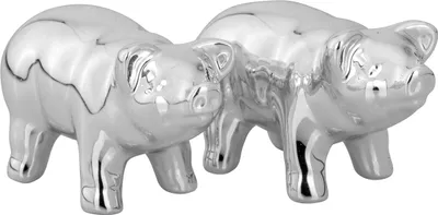 Produktbild von Glücks-Schweinchen-Set groß, 2-teilig, Porzellan/Silberglanz, 7,5 x 3,5 x 5,0cm