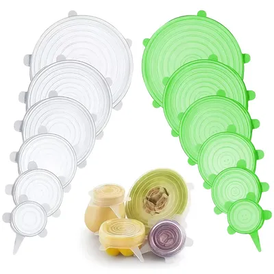 Silikondeckel, dehnbar, 12 Stück, 6 Größen, weiß/grün