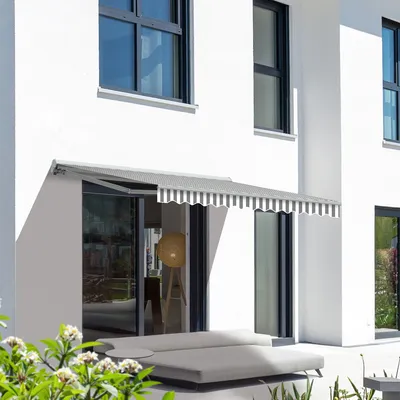 Produktbild von Eclipse "Standard" elektrische Halbkassettenmarkise 3,5x3 m Tuch: Grau-Weiß