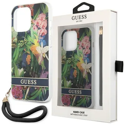 Produktbild von Guess GUHCP13LHFLSB iPhone 13 Pro / 13 6.1  Blau/Blau Hardcase Flower Strap Handyhülle