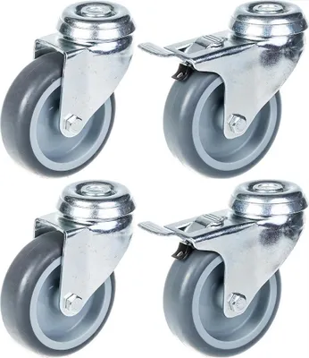 Produktbild von 75 mm 3"-Rollen mit grauem Gummireifen, Drehgelenk und Bremse, 240 kg Tragfähigkeit, 4er-Set