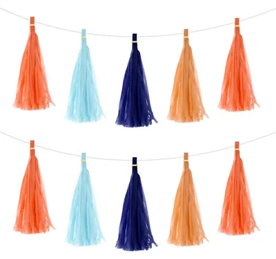 Quasten-Girlanden-Banner, 40 Stück, Seidenpapier, Blau/Orange