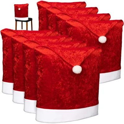 Produktbild von 8 Premium-Stuhlhussen – Weihnachtsdekoration für Stühle – Schutzhüllen im Weihnachtsdesign – Stuhlhussen – Stuhlhussen für Weihnachten