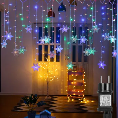 Produktbild von 94 LED Schneeflocke Lichterkette Lichtervorhang Wasserdicht Weihnachten Garten Party Dekoration, Bunt