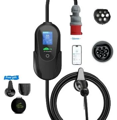 Image de Chargeur portable pour véhicules électriques, contrôle via Wi-Fi, courant de charge réglable, couleur rouge, type 2