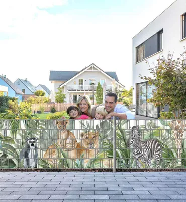 Produktbild von Sichtschutzstreifen Dschungeltiere mit Palmen Sichtschutz Garten Zaun - Teil1 + Teil2 - 500x100cm